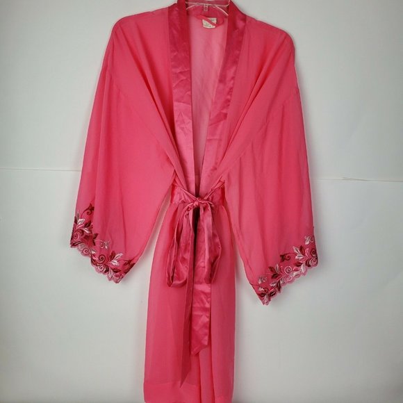 Soma Other - Soma Sensuous Lace Sheer Short Robe L XL Honeysuckle Ruby Pink Floral Trim GUC